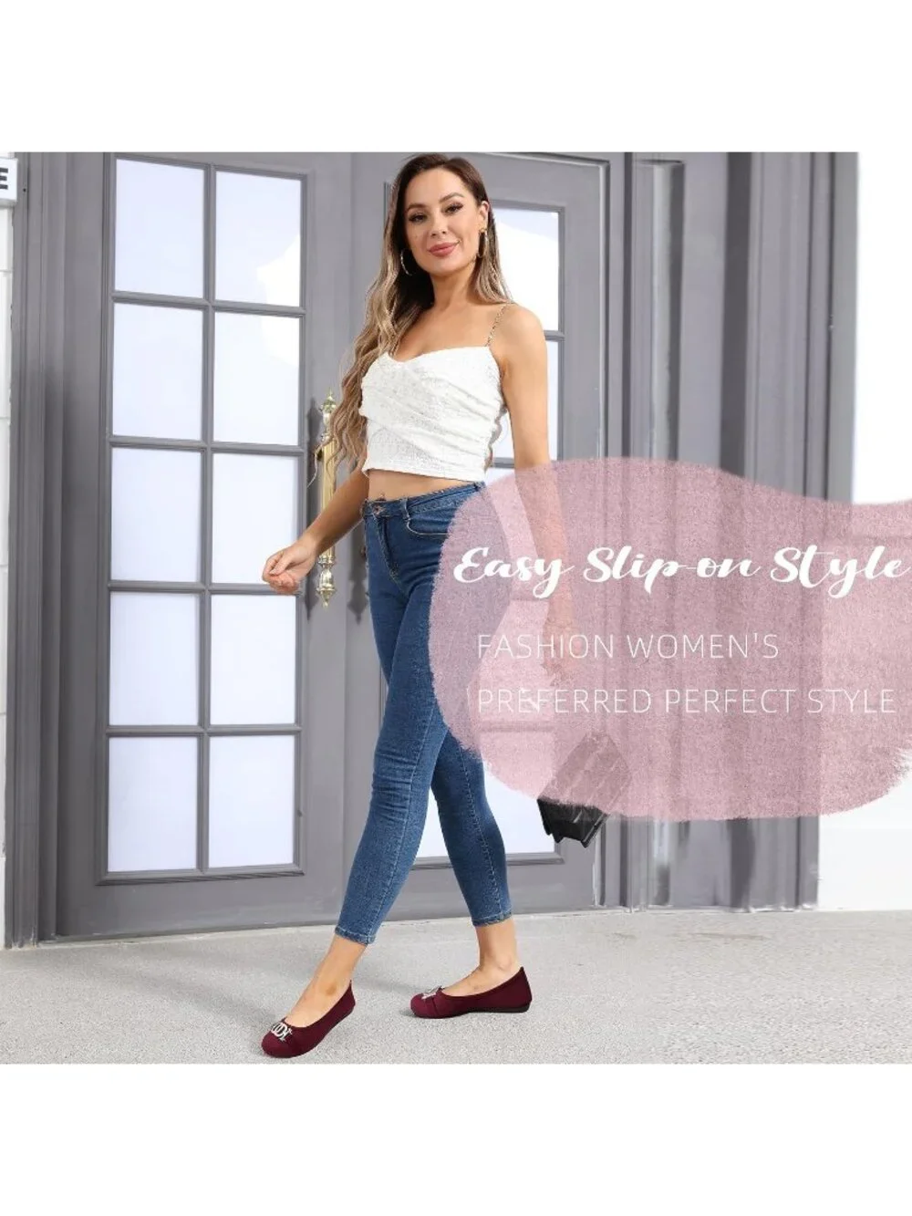 Women's Wine Micro Fiber Comfortable Round Toe Flats Slip on Casual Dressy Shoes